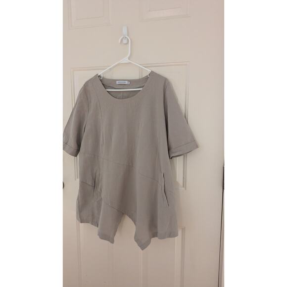Misslook Grey/Tan Asymmetrical Tunic with Pockets, XL , Cotton/Polyester, Hippie - Picture 2 of 12